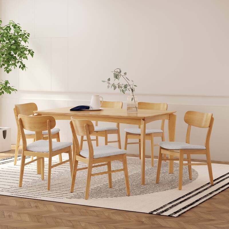 Ballantrae Wood 7 Piece Dining Set by Christopher Knight Home - Natural Oak+ Light Beige