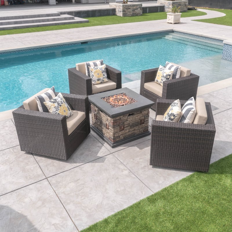 Puerta Outdoor 5-piece Club Chair and Fire Pit Set by Christopher Knight Home