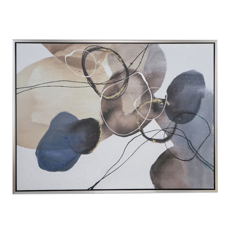 35 x 47 Framed Wall Art, Landscape Abstract Watercolor, Modern White, Blue