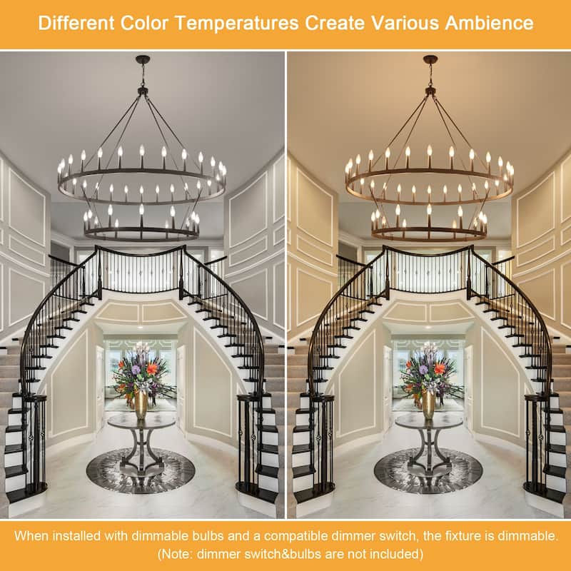 40-Light Candlestick Circle Wagon Wheel Chandelier 2-Tier Farmhouse Chandelier Lighting for Kitchen Island