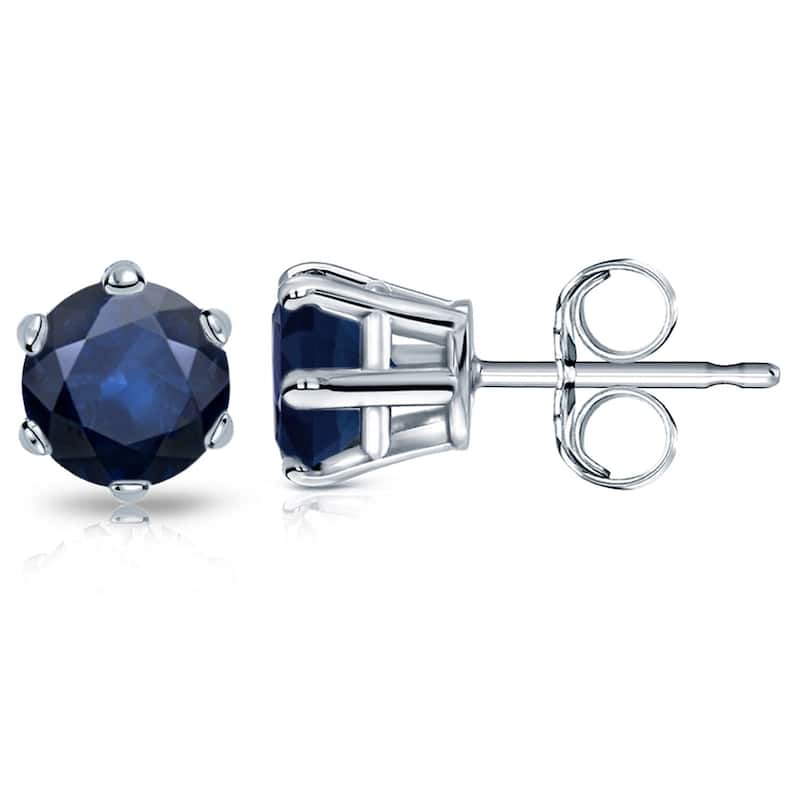 Auriya 14k Gold Round Sapphire Solitaire Stud Earrings 2ct TGW 6-Prong - White