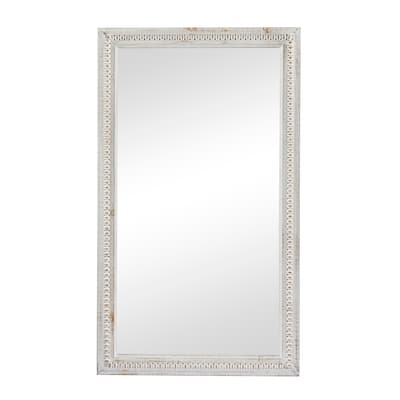 Wood Carved Beaded Wall Mirror - White - Roche River Decor - 1"W x 28"L x 48"H