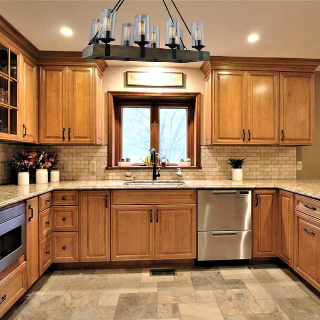 Barkley 8 - Light Shaded Cylinder Chandelier with Wood Accents