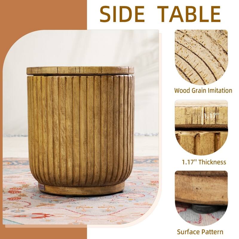 Modern Multi-functional Terrafab Composite Wood Finish Side Table with Ice Bucket