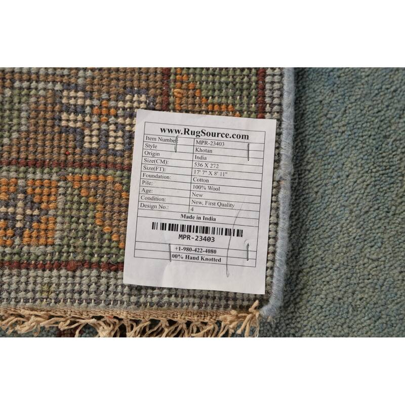 Geometric Khotan Oriental Large Area Rug Hand-Knotted Wool Carpet - 8'11" x 17'7"