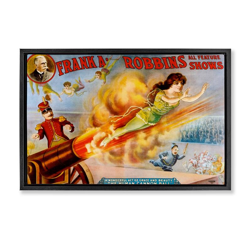 Stupell Vintage Circus Advertisement Framed Floater Canvas Wall Art Design By Marcus Jules - 31 x 21 - Black