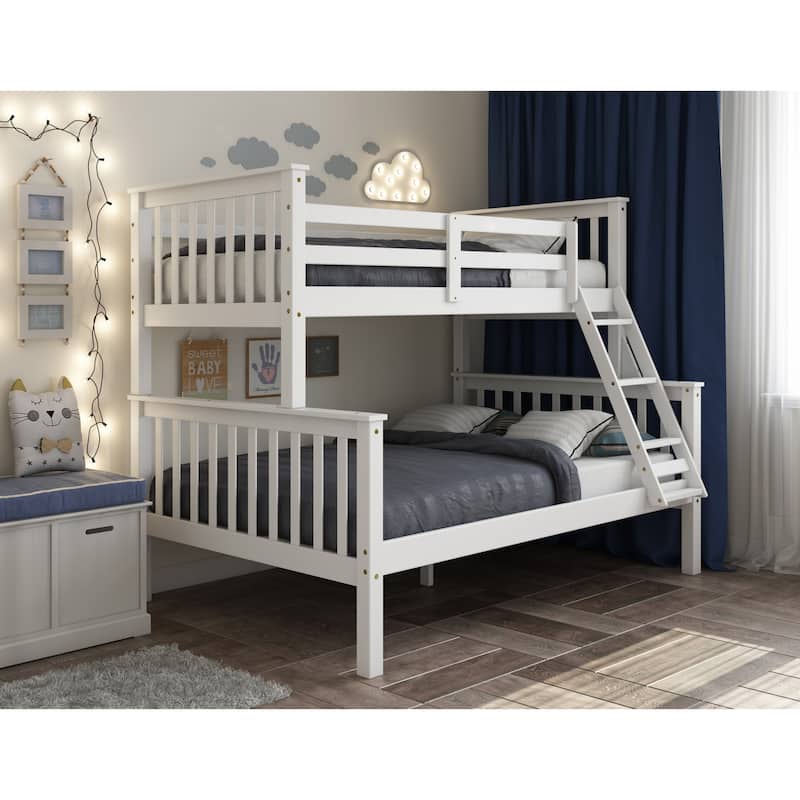 100% Solid Wood Mission Twin Over Full Bunk Bed by Palace Imports - White