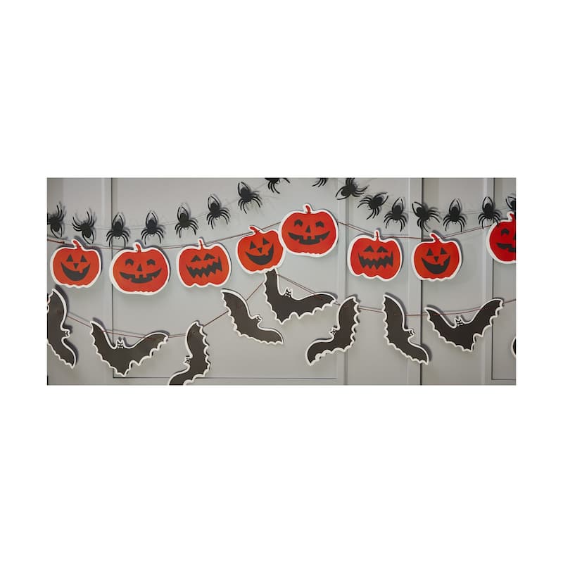 Paper Jack O' Lanterns Garland - Decorative Halloween Wall Banners, Indoor Holiday Decor, 78.7" Long, Orange