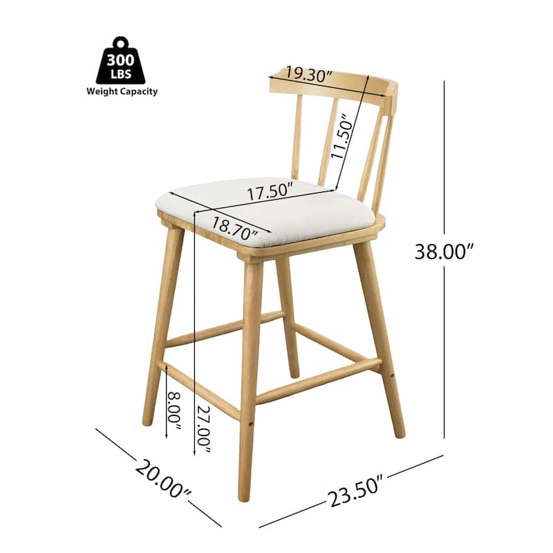 Roomfitters Olivia Indoor Windsor Style Counter Stools with Cushion, Natural Finish