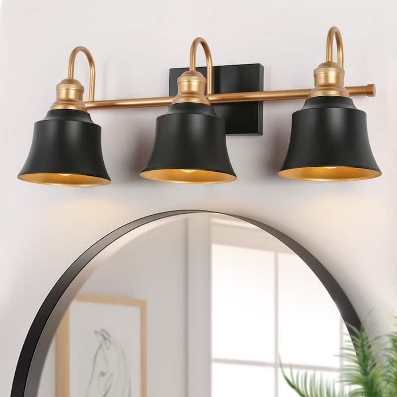Modern Black Metal 3-light Bathroom Vanity Lights Wall Lamp LED for Powder Room - L22.8" x W7.4" x H9.1"