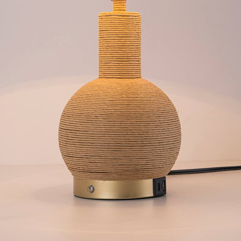 Amber 19" Rattan Table Lamp with USB 3-Way Touch Dimmer