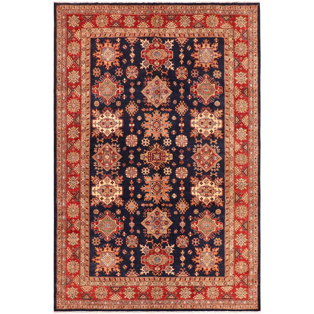 Rustic Super Kazak Ashley Blue/Red Wool Rug - 8'2'' x 10'4'' - 8'2'' x 10'4''