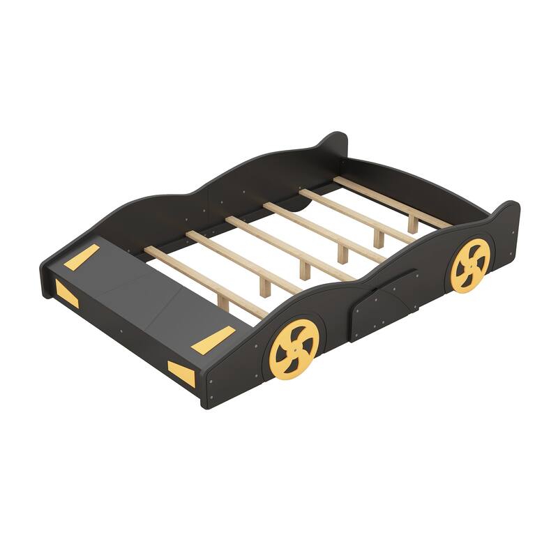 Pine Race Car Bed with Wheels & Storage