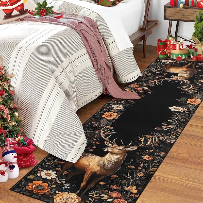 GustoWave 2*3ft Christmas Elk Statue Washable Soft Area Rug for Holiday Decor - 1'6" x 2'6"