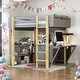 preview thumbnail 2 of 8, Full Size Stylish Design Wood Loft Bed With Built-in Storage Cabinet and Cubes,Foldable desk,Modern Design,gray