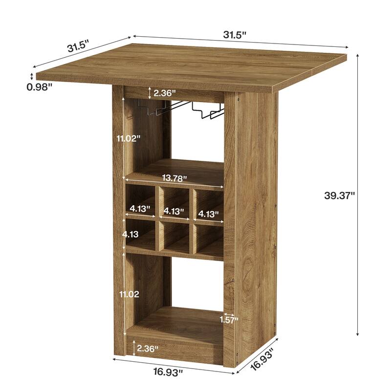 4-Tier Square Bar Table, 31.5-Inch Wood Counter Height Home Bar Unit