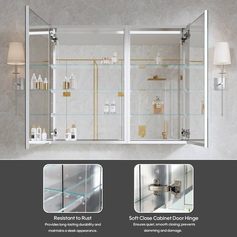 36''W X 30''H Recessed Or Surface Wall Mount Bathroom Medicine Cabinet With Adjustable Glass Shelves