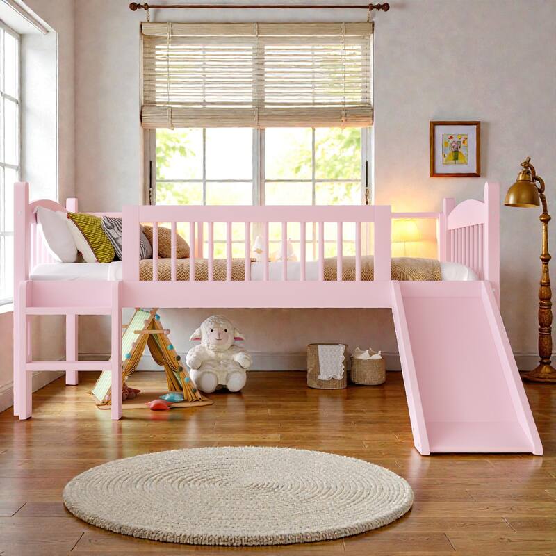 Twin XL/Twin Wood Loft Bed with Storage Shelves, LED Lights, Full-Length Guardrails & Solid Wood Frame, No Box Spring Needed