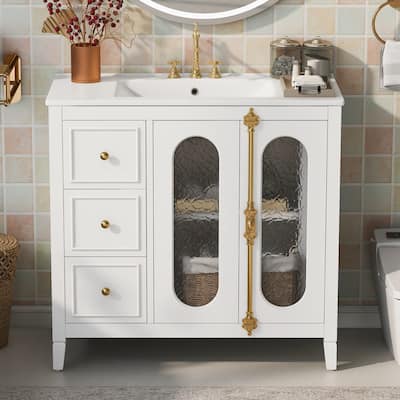 36" Bathroom Vanity with Soft-Close Doors - Solid Wood Storage Cabinet with 3 Drawers, Modern Design