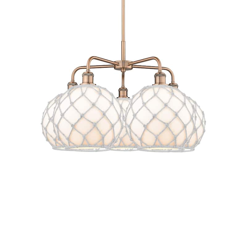Innovations Lighting 516-5CR-18-29 Farmhouse Rope Chandelier Farmhouse - Antique Copper / White Glass with White Rope