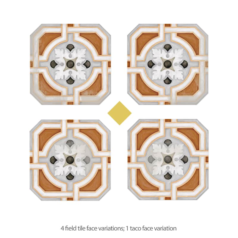 Merola Tile Vaudeville Octagon Deco Zimmer with Taco Lima 7-7/8" x 7-7/8" Porcelain Floor and Wall Tile