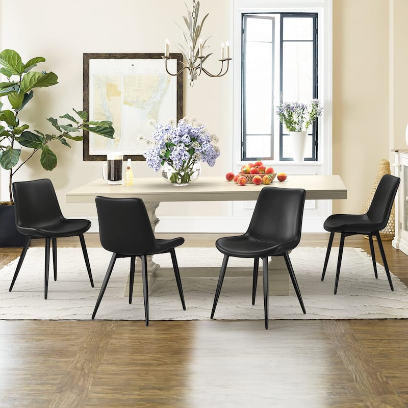 18 in. Modern Faux Leather Upholstered Dining Chairs Counter Stools for Dining Room - 19.68 in.W x 21.65 in.D x 31.49 in.H - Set of 4 - Black