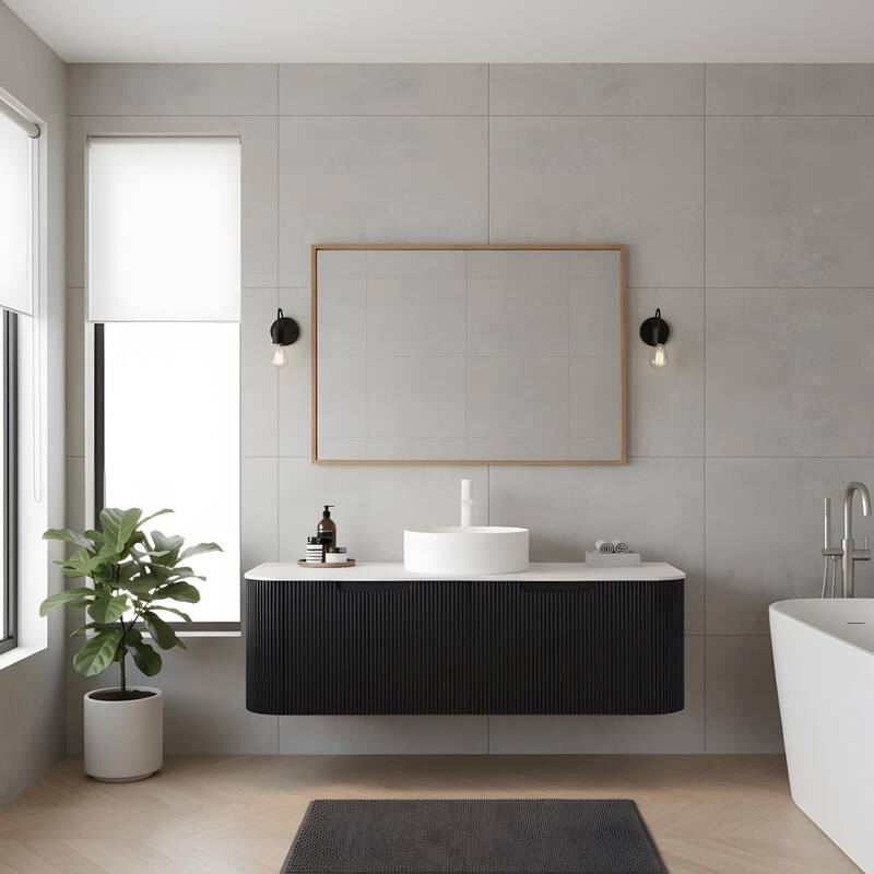 Wall Mounted Bathroom with White Round Ceramic Basin and Drawer