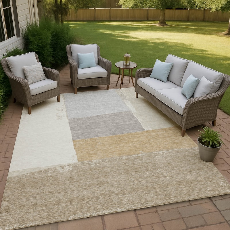 Machine Washable Indoor/ Outdoor Abstract Kraig Chantille Rug - Beige - 5' x 7'6"
