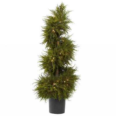 Spiral Topiary with Lights - 43" Holiday Decor, Lush Green Cascade, Indoor Plant, Festive Home Accent - 3.58ft.