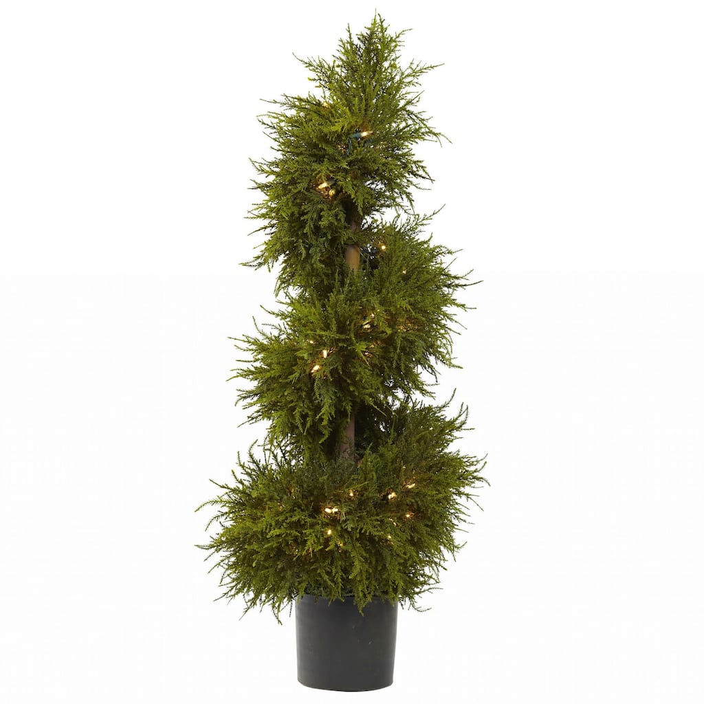 Spiral Topiary with Lights - 43" Holiday Decor, Lush Green Cascade, Indoor Plant, Festive Home Accent - 3.58ft.