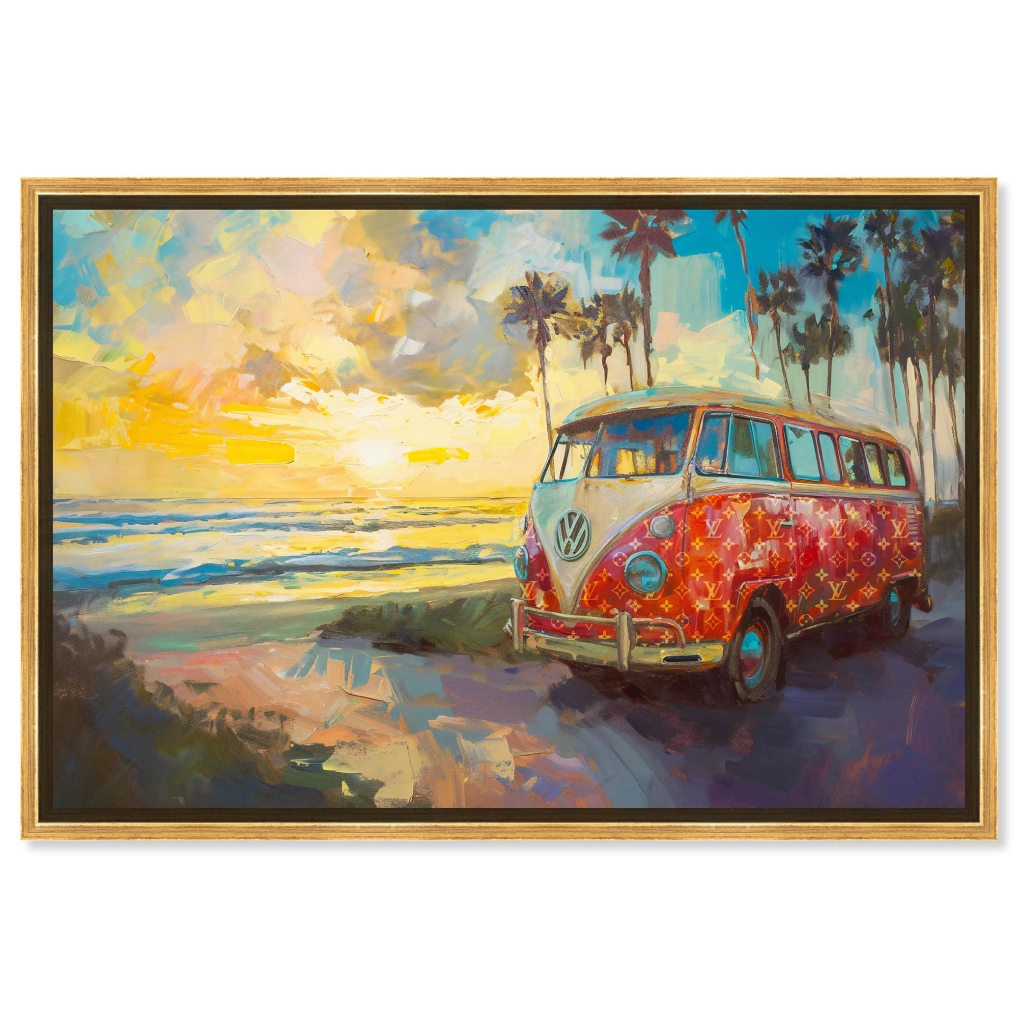 Stylish Van on the Beach Canvas Glam Beach Wall Art by Art Remedy