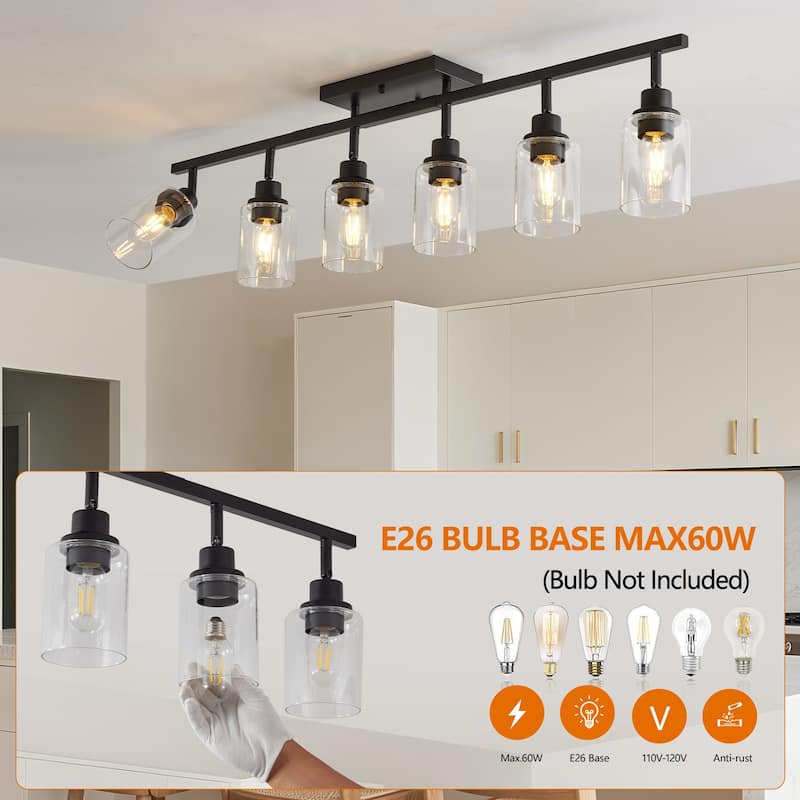 6-Light Track Lighting Kit Black Track Lighting Fixtures Bathroom Wall Sconces Ceiling Mount Kitchen Tracking Lights