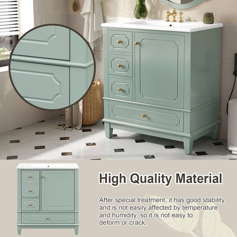 30" Bathroom Vanity with Sink,Solid Wood Frame,Painted MDF & Rubber Wood