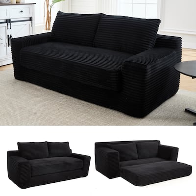 Loveseat Sofa Bed with Memory Foam & Steel Frame, Corduroy Fabric (Black)