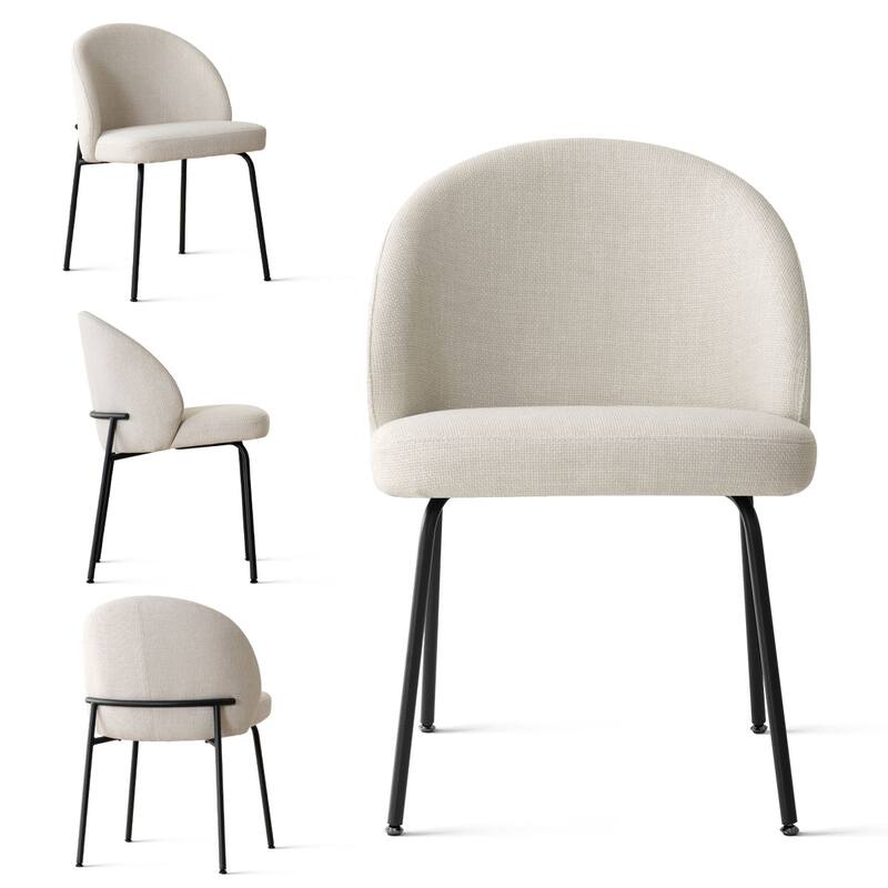Modern Fabric Dining Chairs with Curved Back and Steel Legs, Set of 4