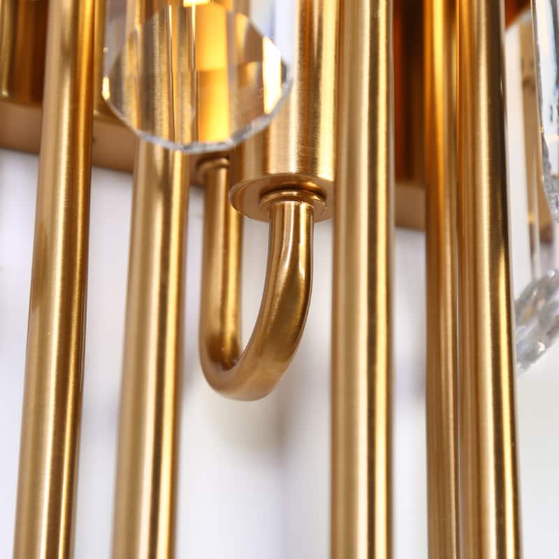 Modern Gold Crystal 1-Light Wall Sconce Bathroom Vanity Light - W 6.3" x L 23.6" x H 5.1"