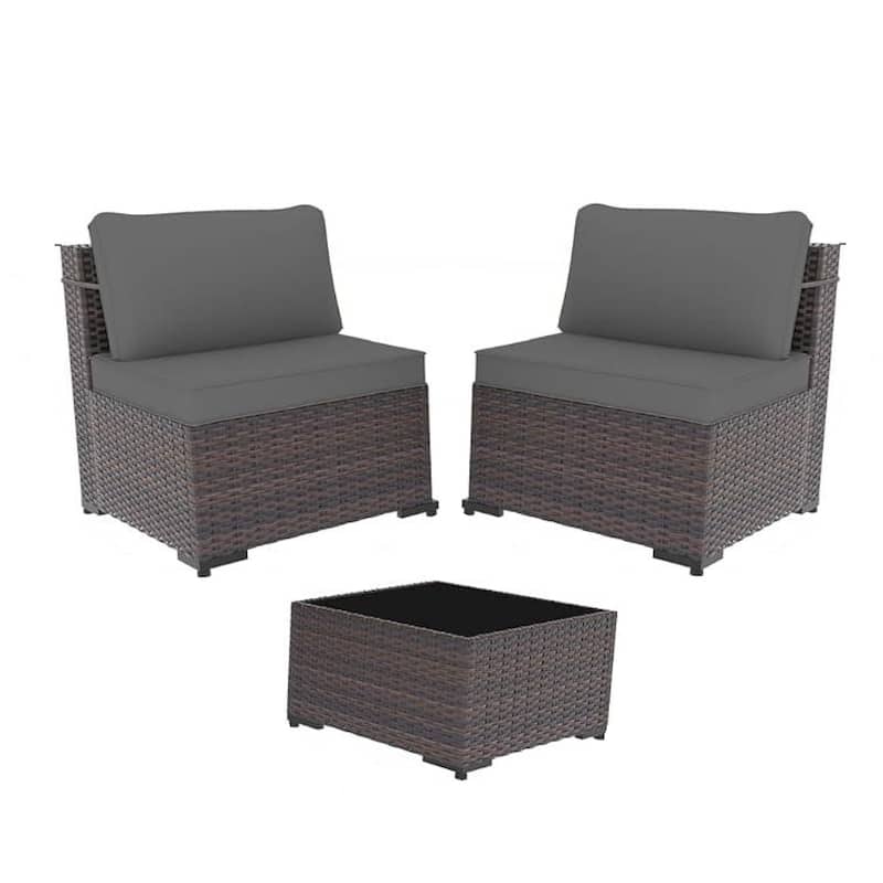 Outdoor Rattan Sectional Sofa Set, Patio Furniture Conversation Set with Fire Pit Table - Set A - Grey