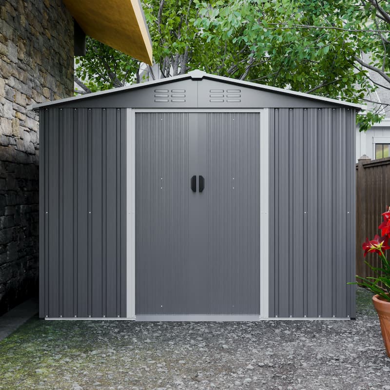 GDFStudio - Evelyn Spacious Outdoor Waterproof Tool Storage Shed with Durable Metal Frame