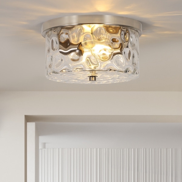 2 Light Flush Mount Ceiling Light with Clear Hammered Glass