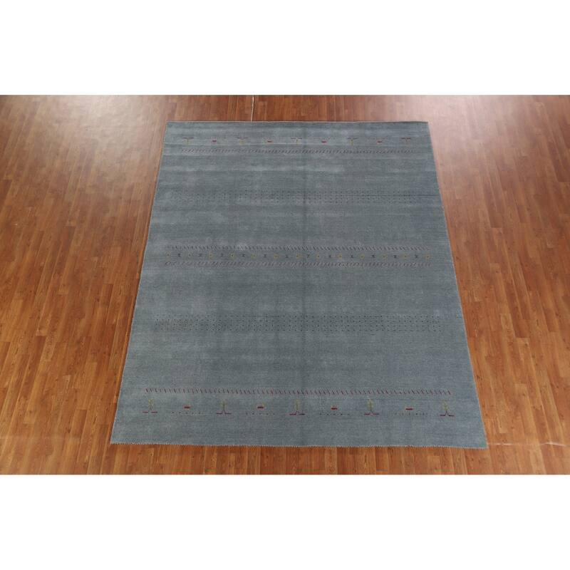 Hand Knotted Oriental 100% Wool Carpet Tribal Animal Pictorial Navy Blue & Blues Gabbeh Area Rug - 9' 11'' X 8' 2''