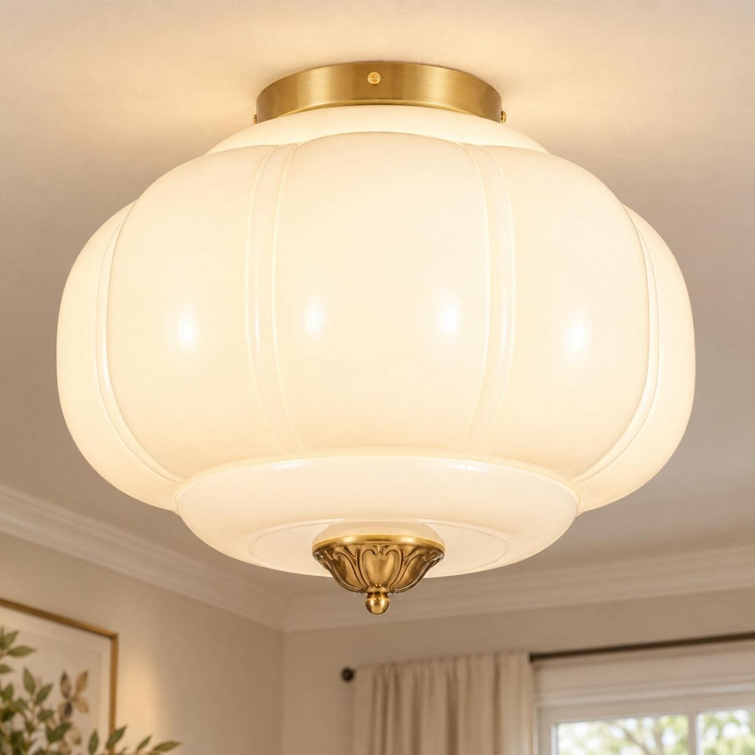 Rennnsan 3-Light Transitional Opal Glass Semi Flush Mount Ceiling Light for Living Room - 14.6" W x 13.2" H