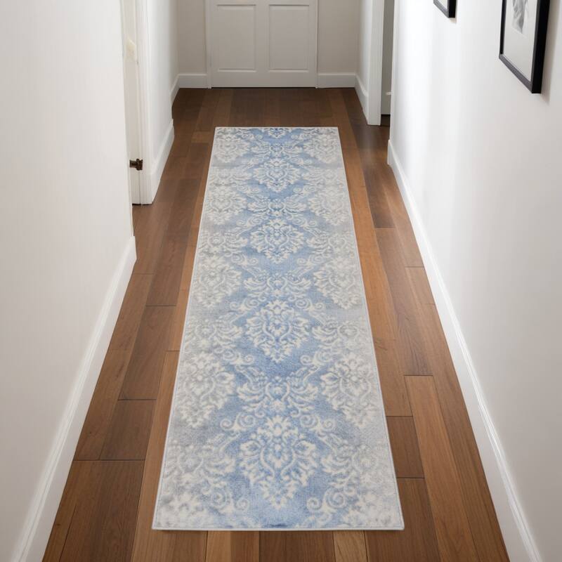 Dubot Power Loomed Distressed Abstract Non Skid Stain Resistant Area Rug By HomeRoots - 90' X '27' X '0.25 - 90' X '27' X '0.25 - Oxford Blue - Runner