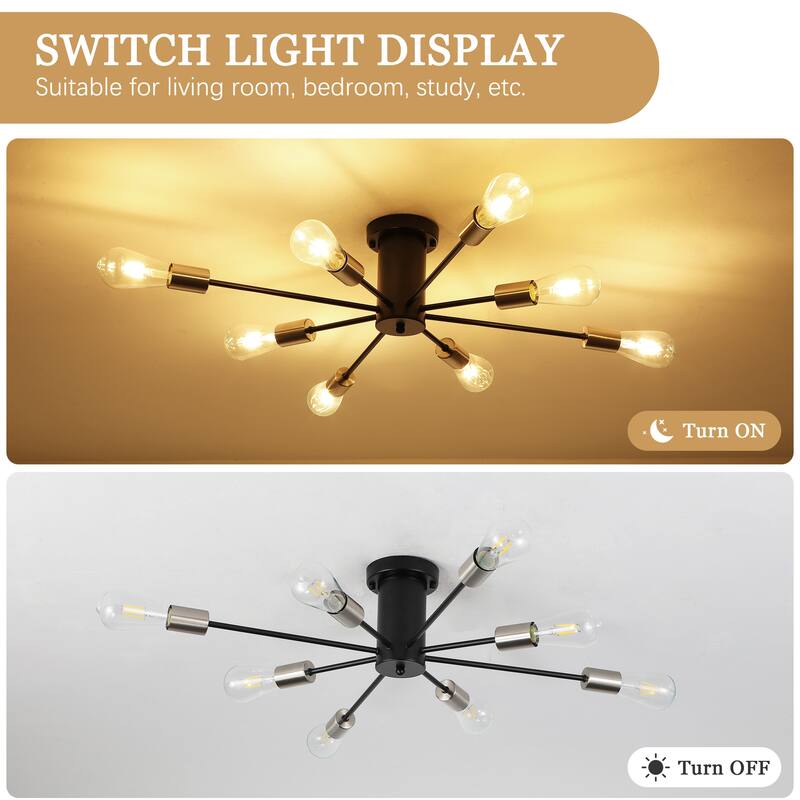 8-Light Modern Semi Flush Mount Sputnik Ceiling Light for Kitchen Bedroom Dining Room