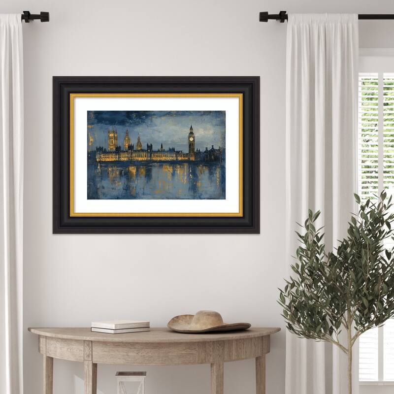 Cityscape at Night by Tradelink inhouse artist Wood Framed Wall Art Print - Sierra Black Brown