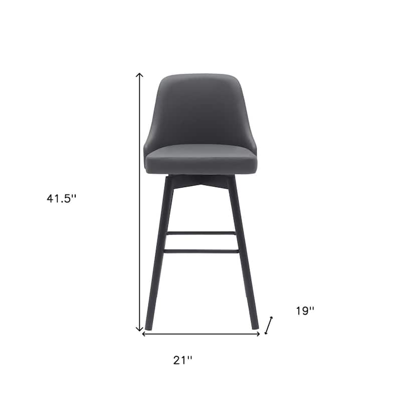 30" Gray and Black Faux Leather with Solid Wood Swivel Bar Height Bar Chair