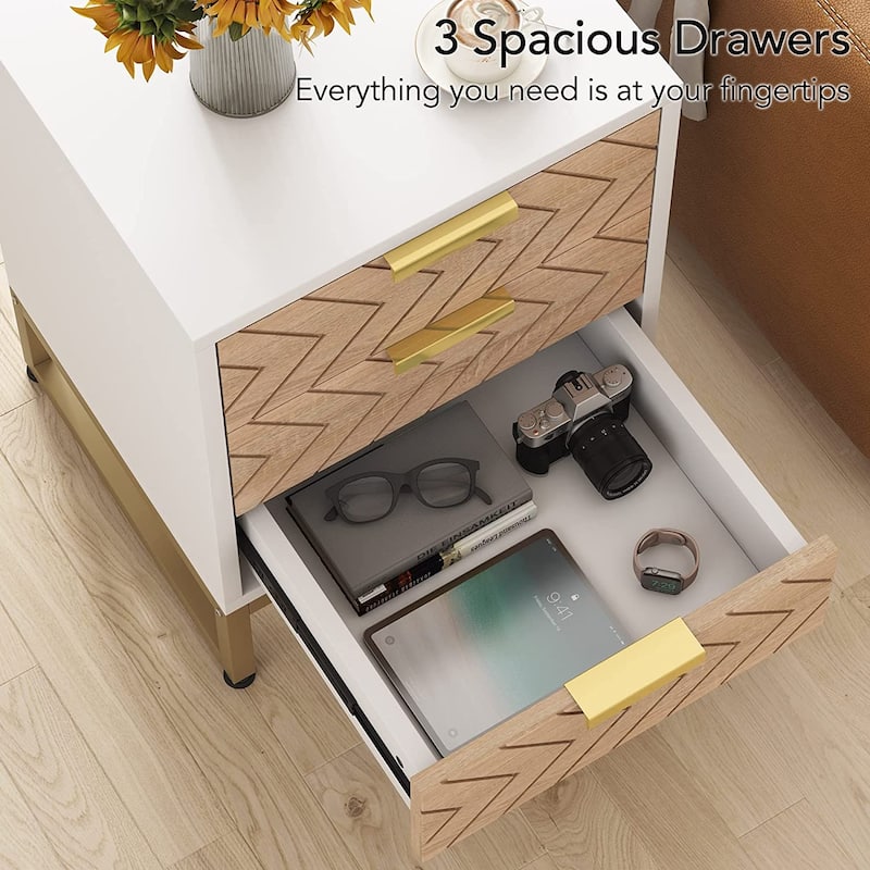 Modern Nightstand with 3 Drawers for Bedroom
