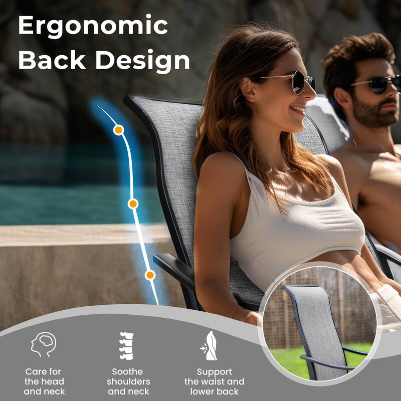 MAISON ARTS 5-Piece Patio Dining Set of 4 Sling Swivel Chairs and 1 Round E-coating Dining Table with Umbrella Hole