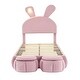 preview thumbnail 19 of 23, Twin Size Velvet Upholstered Platform Bed w/ Cartoon Ears Shaped Headboard & Light, Kids Cute Bed Frame w/2 Small Storage Stools