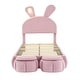 preview thumbnail 6 of 6, Wooden Twin Size Upholstered Platform Bed Frame with Cartoon Ears Shaped Headboard, Kid's Bed with Light, Pink