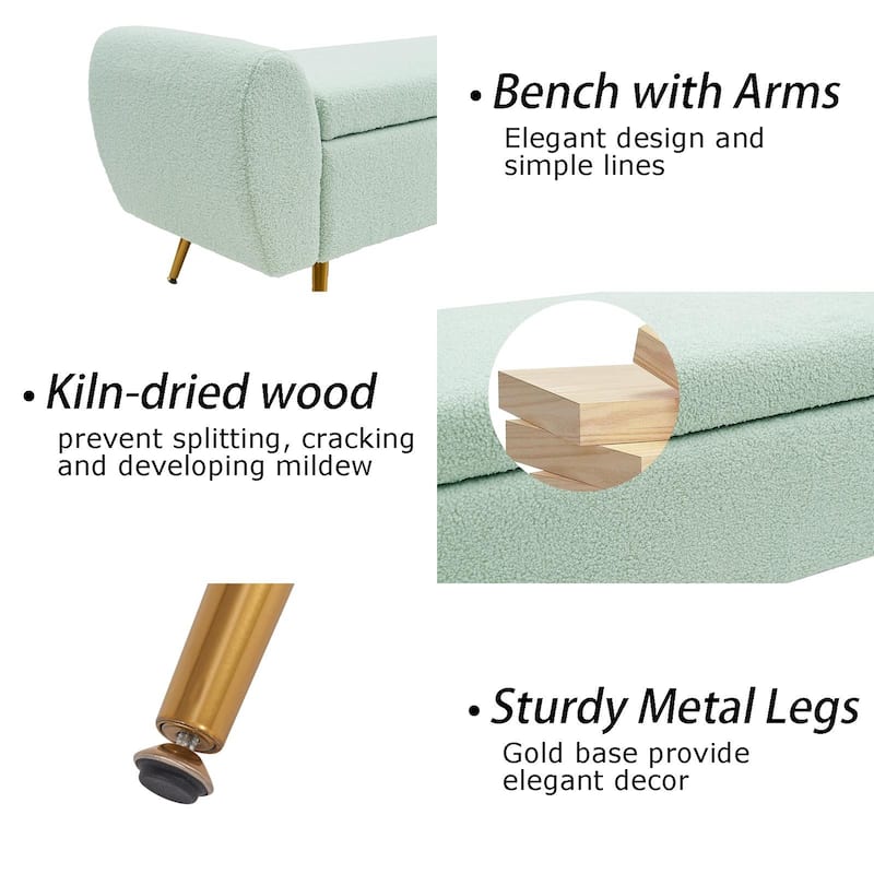 Upholstered 56"W Flip Top Storage Bench with arms